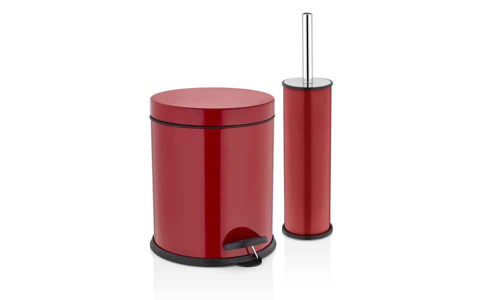 Pedallı Paslanmaz Çöp Kovası 3 Litre Kırmızı 2'li Set